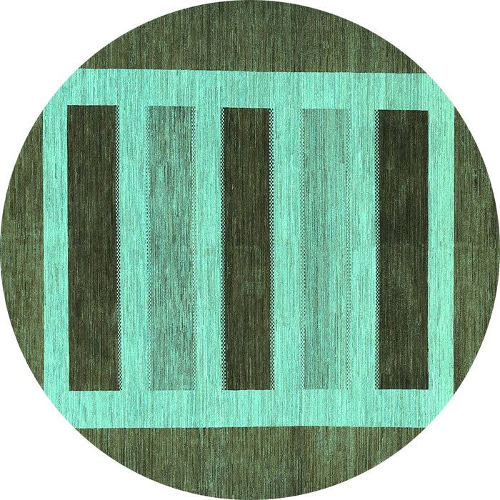 Round Abstract Turquoise Contemporary Rug, con293turq