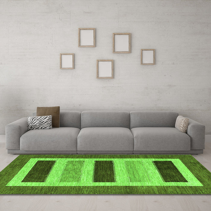 Machine Washable Abstract Green Contemporary Area Rugs in a Living Room,, wshcon293grn