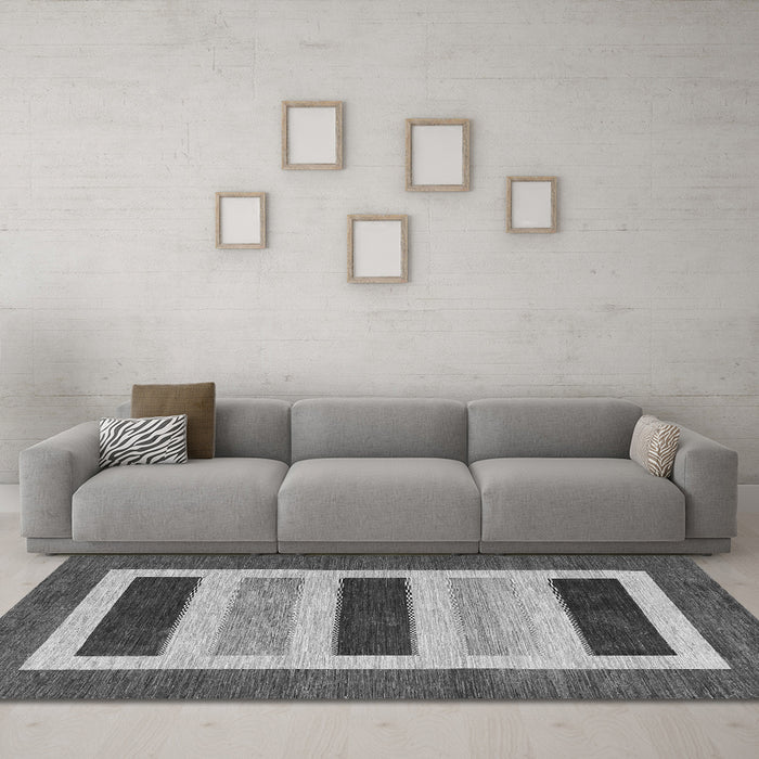 Machine Washable Abstract Gray Contemporary Rug in a Living Room,, wshcon293gry