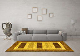 Machine Washable Abstract Yellow Contemporary Rug in a Living Room, wshcon293yw