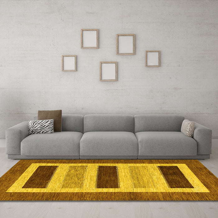 Machine Washable Abstract Yellow Contemporary Rug in a Living Room, wshcon293yw
