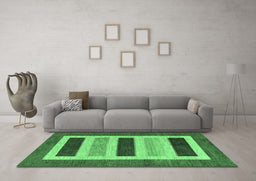 Machine Washable Abstract Emerald Green Contemporary Area Rugs in a Living Room,, wshcon293emgrn
