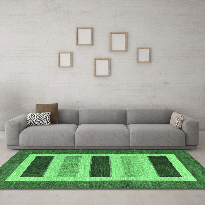 Machine Washable Abstract Emerald Green Contemporary Area Rugs in a Living Room,, wshcon293emgrn