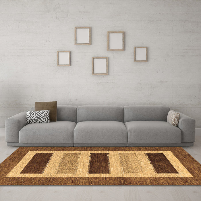 Machine Washable Abstract Brown Contemporary Rug in a Living Room,, wshcon293brn