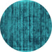 Round Machine Washable Abstract Turquoise Contemporary Area Rugs, wshcon2941turq