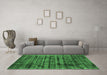 Machine Washable Abstract Emerald Green Contemporary Area Rugs in a Living Room,, wshcon2941emgrn