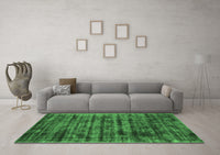 Machine Washable Abstract Emerald Green Contemporary Rug, wshcon2941emgrn