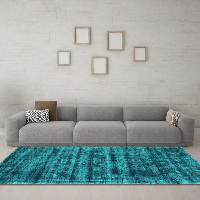 Machine Washable Abstract Turquoise Contemporary Area Rugs in a Living Room,, wshcon2941turq