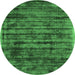 Round Machine Washable Abstract Emerald Green Contemporary Area Rugs, wshcon2941emgrn