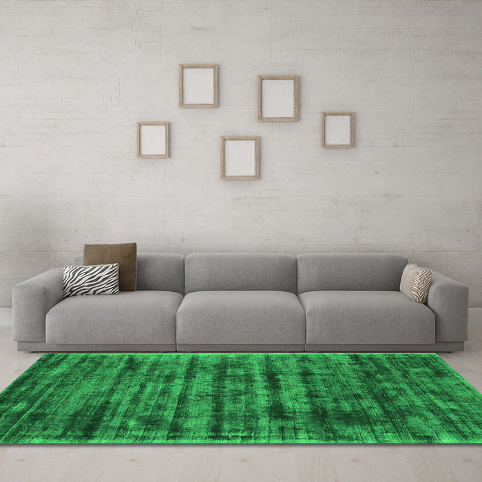 Machine Washable Abstract Green Contemporary Area Rugs in a Living Room,, wshcon2941grn