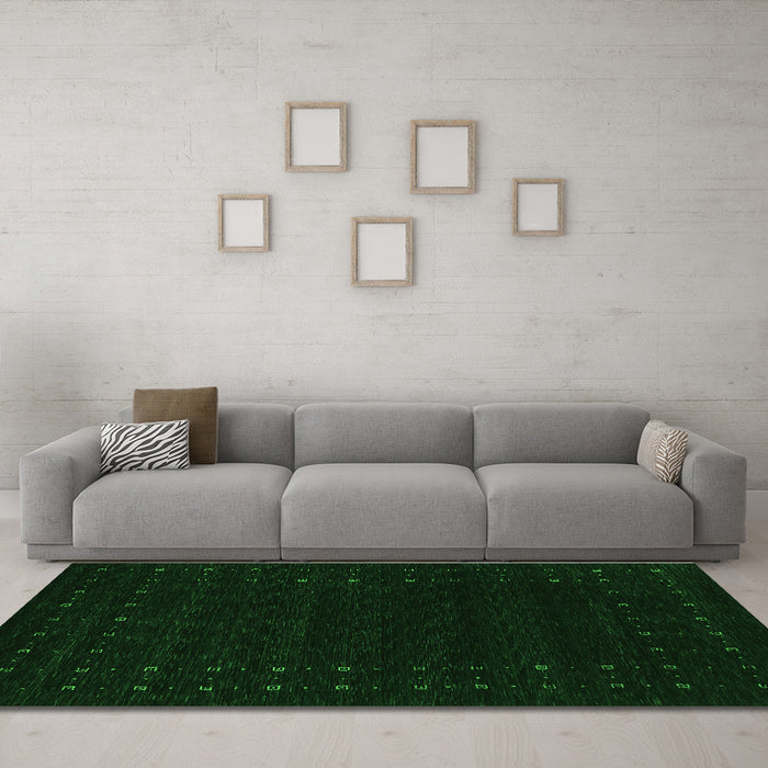 Machine Washable Abstract Green Contemporary Area Rugs in a Living Room,, wshcon2942grn