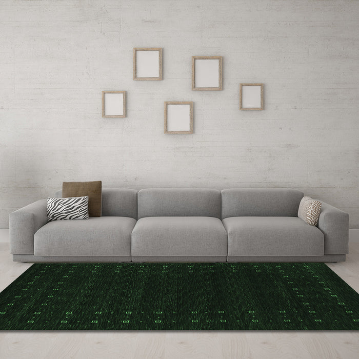 Machine Washable Abstract Emerald Green Contemporary Area Rugs in a Living Room,, wshcon2942emgrn