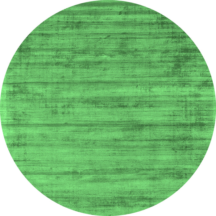 Round Machine Washable Abstract Emerald Green Contemporary Area Rugs, wshcon2943emgrn