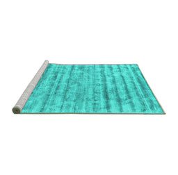 Sideview of Machine Washable Abstract Turquoise Contemporary Area Rugs, wshcon2944turq