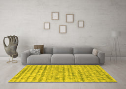 Machine Washable Abstract Yellow Contemporary Rug in a Living Room, wshcon2944yw