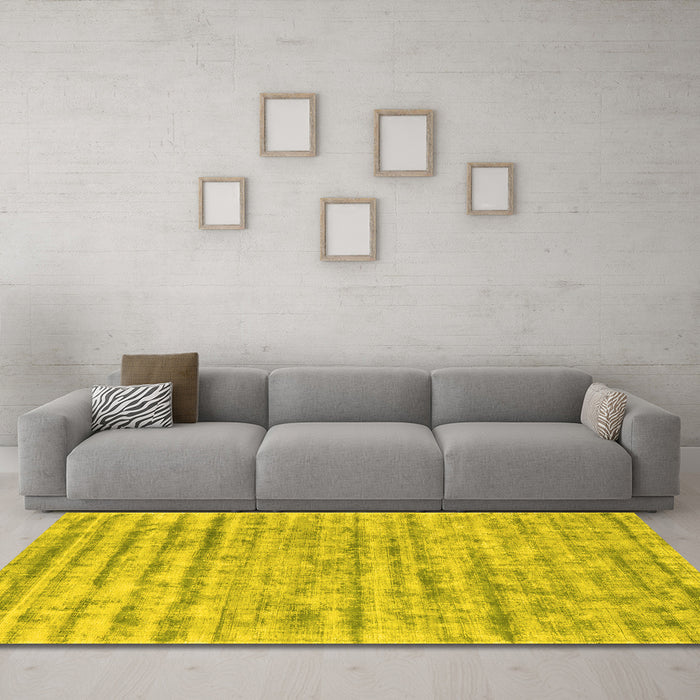 Machine Washable Abstract Yellow Contemporary Rug in a Living Room, wshcon2944yw