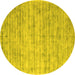 Round Machine Washable Abstract Yellow Contemporary Rug, wshcon2946yw