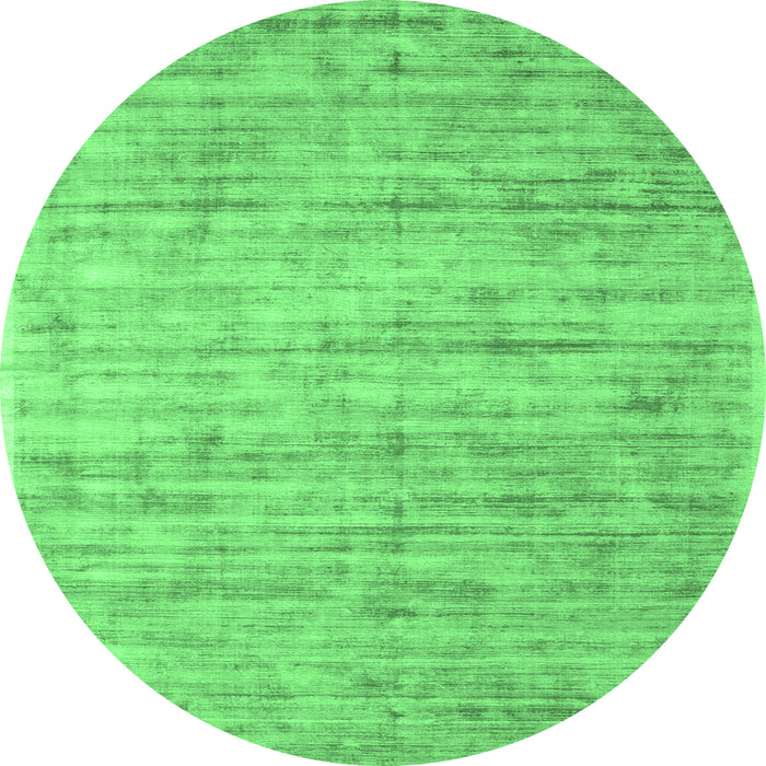 Round Machine Washable Abstract Emerald Green Contemporary Area Rugs, wshcon2946emgrn