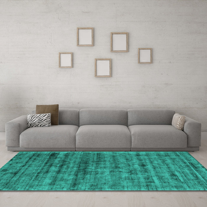 Machine Washable Abstract Turquoise Contemporary Area Rugs in a Living Room,, wshcon2947turq