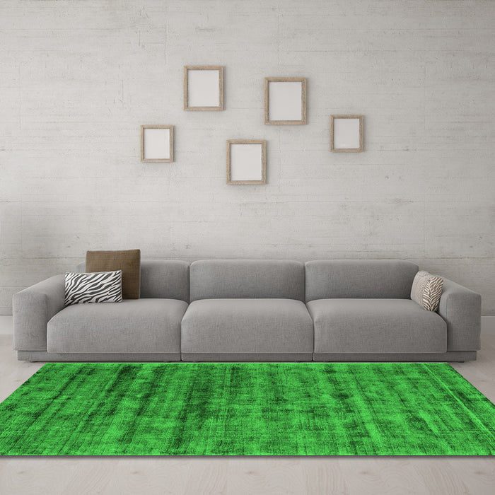 Machine Washable Abstract Green Contemporary Area Rugs in a Living Room,, wshcon2947grn