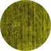 Round Machine Washable Abstract Yellow Contemporary Rug, wshcon2949yw