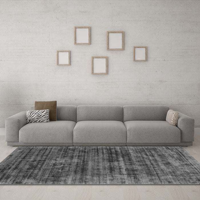 Machine Washable Abstract Gray Contemporary Rug in a Living Room,, wshcon2949gry