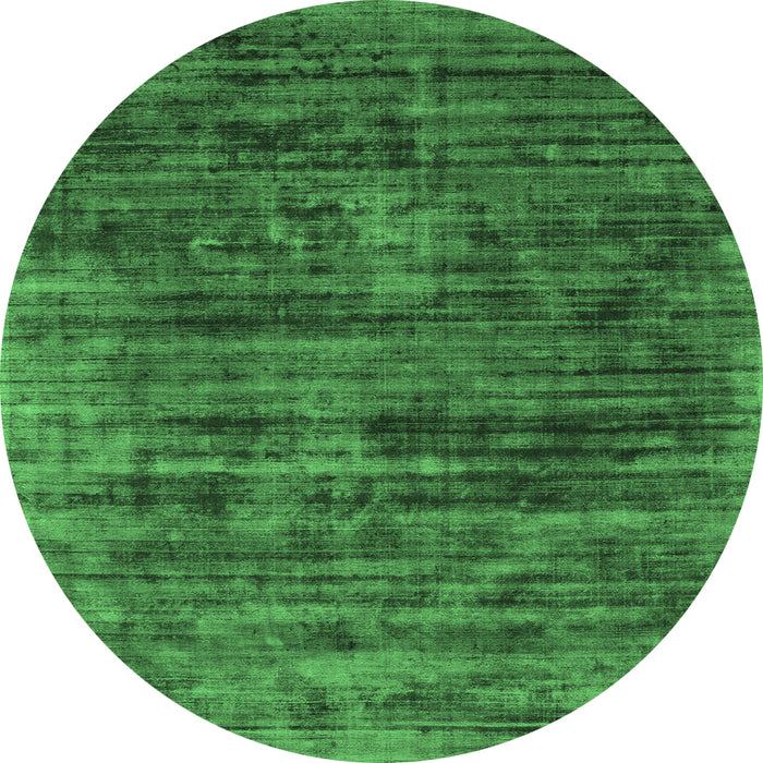 Round Machine Washable Abstract Emerald Green Contemporary Area Rugs, wshcon2949emgrn