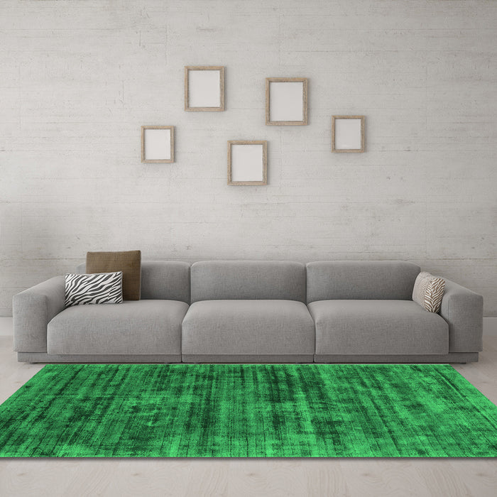 Machine Washable Abstract Green Contemporary Area Rugs in a Living Room,, wshcon2949grn