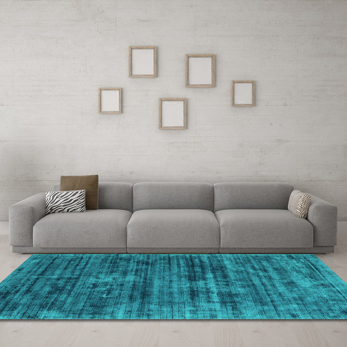 Machine Washable Abstract Turquoise Contemporary Area Rugs in a Living Room,, wshcon2949turq