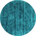 Round Machine Washable Abstract Turquoise Contemporary Area Rugs, wshcon2949turq