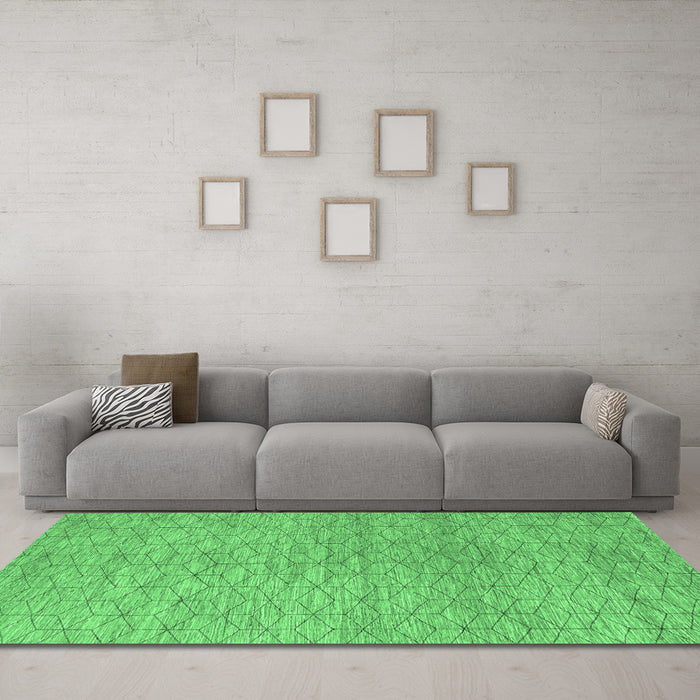 Machine Washable Abstract Emerald Green Contemporary Area Rugs in a Living Room,, wshcon294emgrn