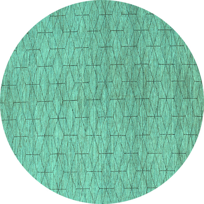 Round Machine Washable Abstract Turquoise Contemporary Area Rugs, wshcon294turq