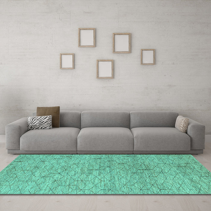 Machine Washable Abstract Turquoise Contemporary Area Rugs in a Living Room,, wshcon294turq