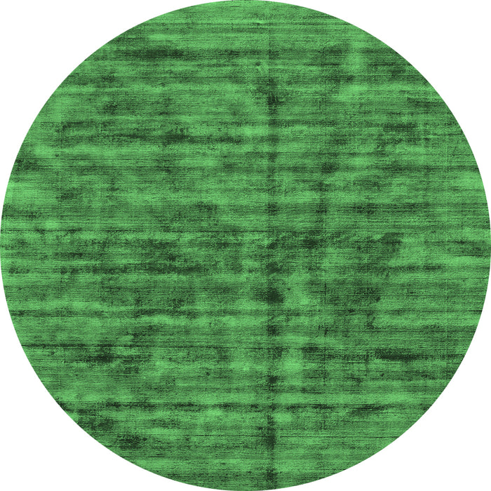 Round Machine Washable Abstract Emerald Green Contemporary Area Rugs, wshcon2951emgrn