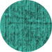 Round Machine Washable Abstract Turquoise Contemporary Area Rugs, wshcon2951turq