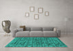 Machine Washable Abstract Turquoise Contemporary Area Rugs in a Living Room,, wshcon2951turq