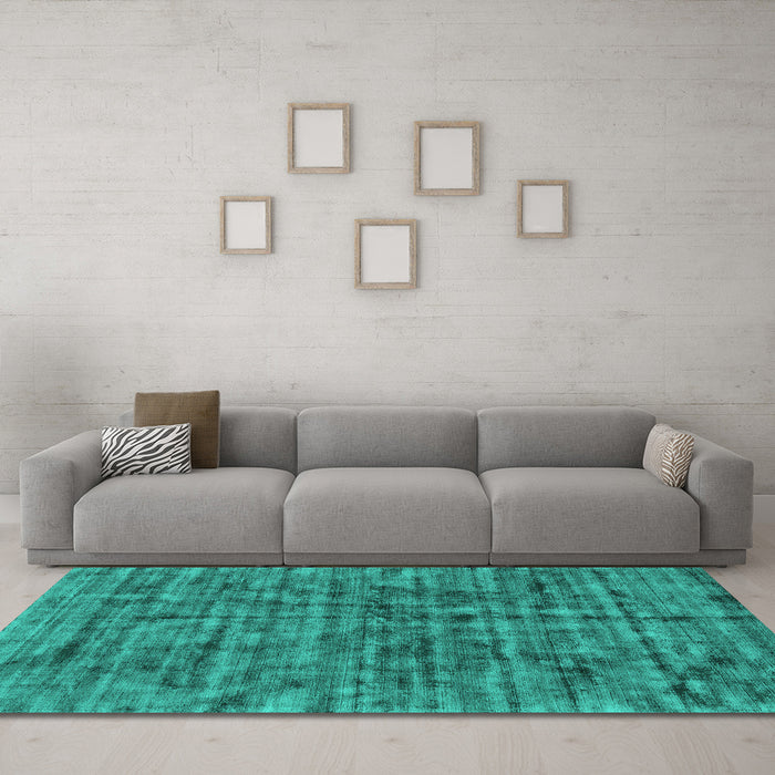Machine Washable Abstract Turquoise Contemporary Area Rugs in a Living Room,, wshcon2951turq