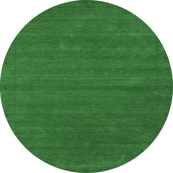 Round Machine Washable Abstract Emerald Green Contemporary Area Rugs, wshcon2952emgrn