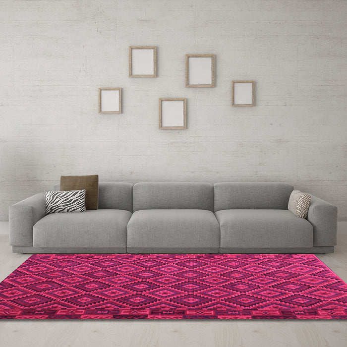 Machine Washable Oriental Pink Traditional Rug in a Living Room, wshcon2953pnk