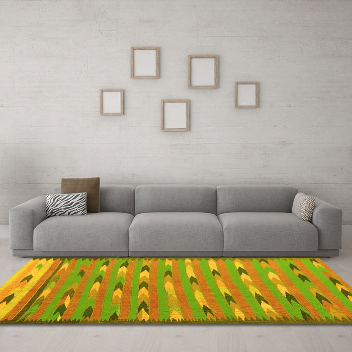 Machine Washable Abstract Yellow Contemporary Rug in a Living Room, wshcon2954yw