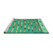 Sideview of Machine Washable Abstract Turquoise Contemporary Area Rugs, wshcon2954turq