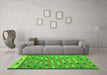 Machine Washable Abstract Green Contemporary Area Rugs in a Living Room,, wshcon2954grn