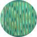 Round Machine Washable Abstract Turquoise Contemporary Area Rugs, wshcon2954turq