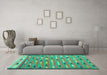 Machine Washable Abstract Turquoise Contemporary Area Rugs in a Living Room,, wshcon2954turq