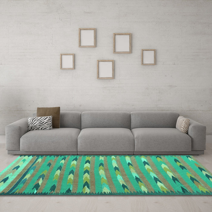 Machine Washable Abstract Turquoise Contemporary Area Rugs in a Living Room,, wshcon2954turq