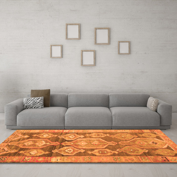 Machine Washable Oriental Orange Traditional Area Rugs in a Living Room, wshcon2955org