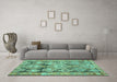 Machine Washable Oriental Turquoise Traditional Area Rugs in a Living Room,, wshcon2955turq