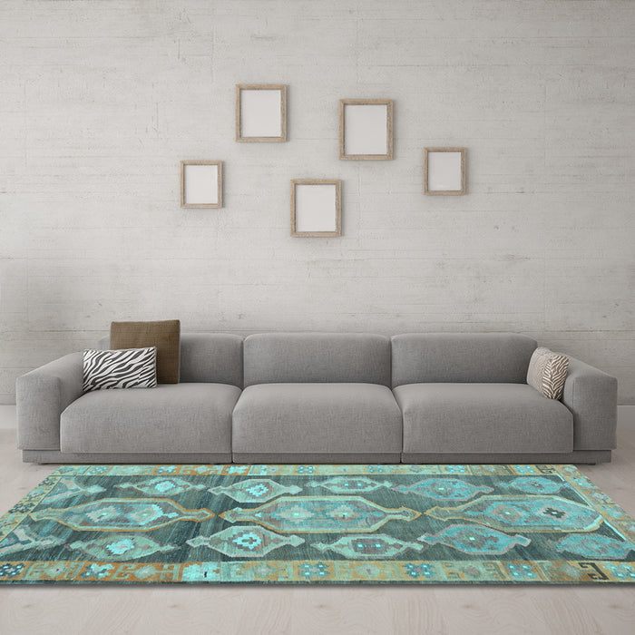 Machine Washable Oriental Light Blue Traditional Rug in a Living Room, wshcon2955lblu