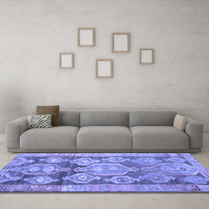 Machine Washable Oriental Blue Traditional Rug in a Living Room, wshcon2955blu