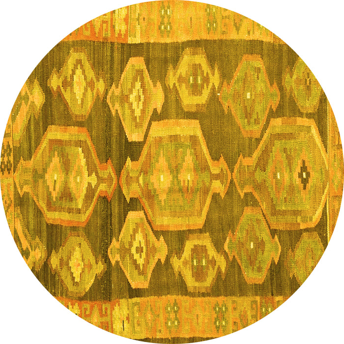 Round Oriental Yellow Traditional Rug, con2955yw